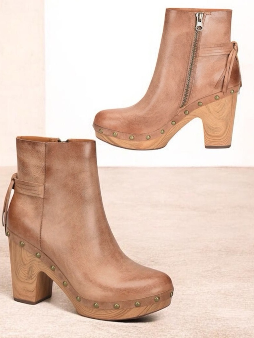 Kork-Ease Dianna Leather Clog Bootie with Studded Wood Heel